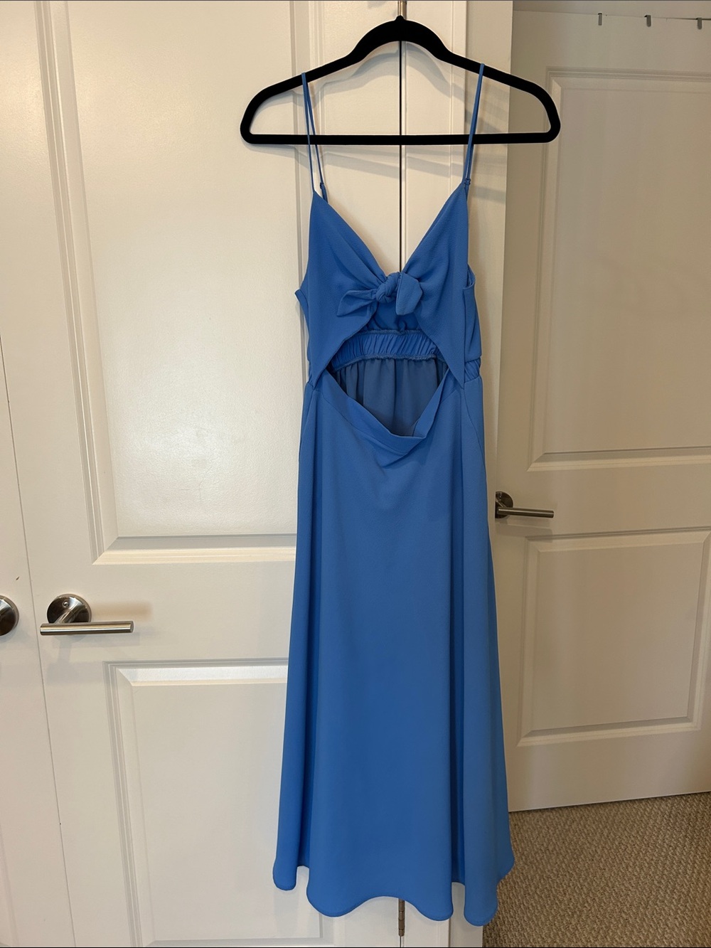 Vici Cornflower Blue Midi Dress with Front Tie & Cutout